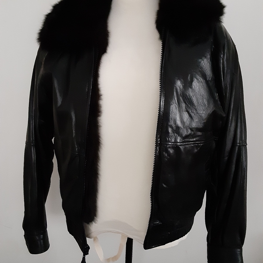 Andrew Marc leather jacket opossum vest